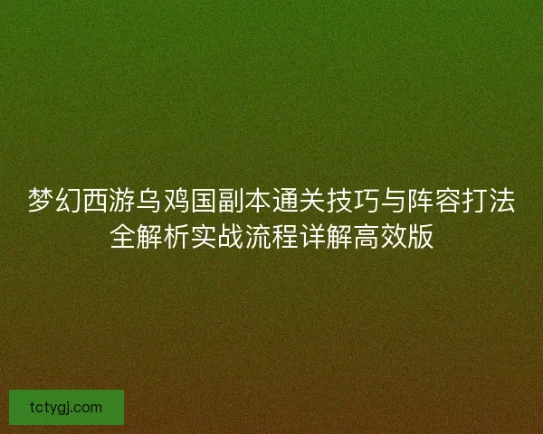 梦幻西游乌鸡国副本通关技巧与阵容打法全解析实战流程详解高效版
